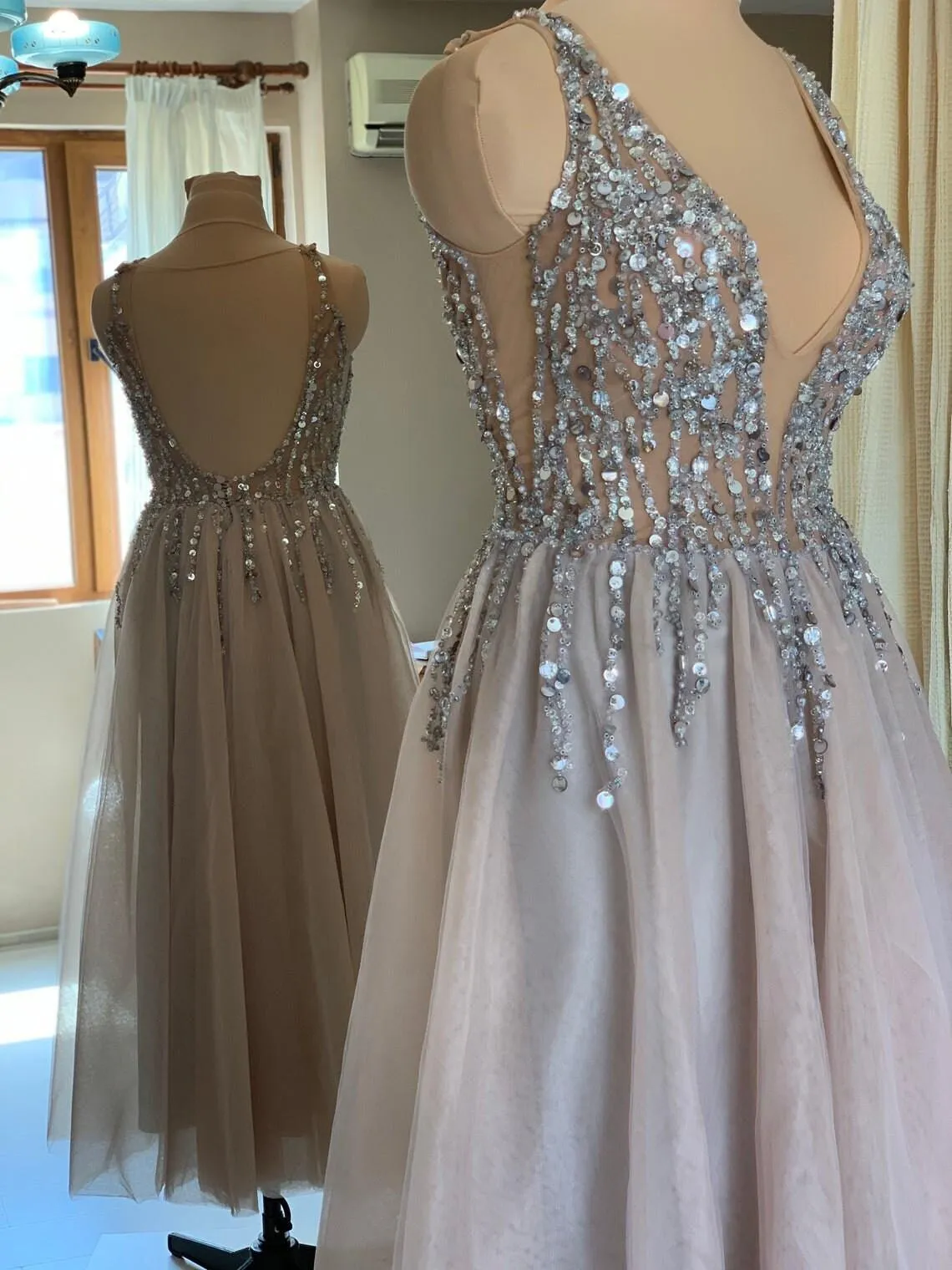 Elegant Embroidered Gray Dress